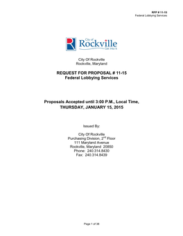 REQUEST for PROPOSAL # 11-15 Federal Lobbying Services