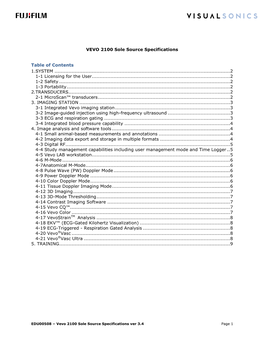 VEVO 2100 Sole Source Specifications Table of Contents 1