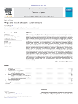 Origin and Models of Oceanic Transform Faults