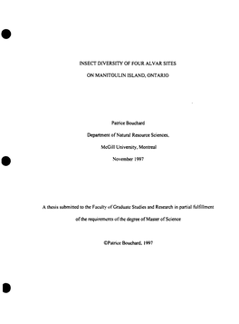 INSECT DIVERSITY of Four ALVAR SITES on MANITOULIN ISLAND