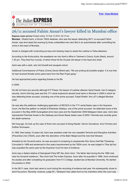 26/11 Accused Fahim Ansari's Lawyer Killed in Mumbai Office