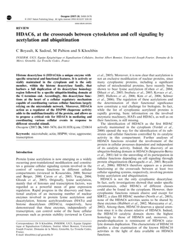 HDAC6, at the Crossroads Between Cytoskeleton and Cell Signaling by Acetylation and Ubiquitination