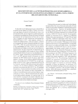 Descripción De La Actividad Pesquera Que Se Desarrolla En El Entorno De Los Islotes Los Lobos Y Caribe, Costa Norte Del Estado Sucre, Venezuela