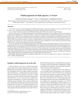 Embryogenesis in Oak Species. a Review Aranzazu Gomez-Garay*1, Jose A