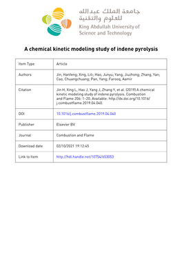 A Chemical Kinetic Modeling Study of Indene Pyrolysis