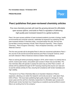 Peerj Publishes First Peer-Reviewed Chemistry Articles