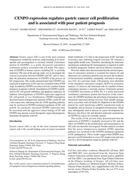 CENPO Expression Regulates Gastric Cancer Cell Proliferation and Is Associated with Poor Patient Prognosis