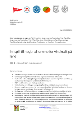 Innspill Til Nasjonal Ramme for Vindkraft På Land