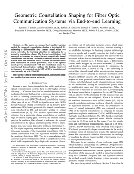 Geometric Constellation Shaping for Fiber Optic Communication Systems Via End-To-End Learning Rasmus T