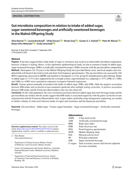 Gut Microbiota Composition in Relation to Intake of Added Sugar, Sugar‑Sweetened Beverages and Artifcially Sweetened Beverages in the Malmö Ofspring Study