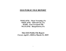 This EEO Public File Report Covers April 1, 2018 to March 31, 2019
