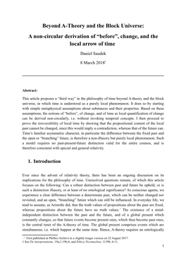 Beyond A-Theory and the Block Universe: a Non-Circular Derivation of “Before”, Change, and the Local Arrow of Time