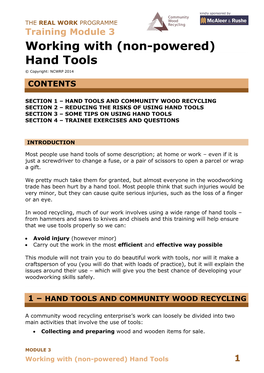 Hand Tools © Copyright: NCWRP 2014