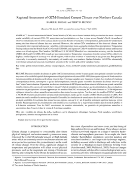 Regional Assessment of GCM-Simulated Current Climate Over Northern Canada BARRIE R