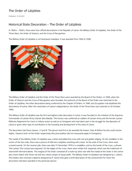 Historical State Decoration – the Order of Lāčplēsis