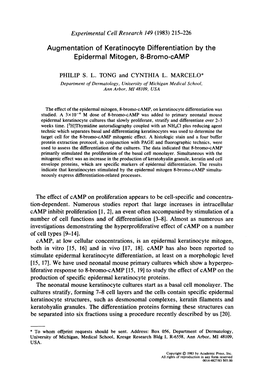 Augmentation of Keratinocyte Differentiation by the Epidermal Mitogen, 8-Promo-CAMP