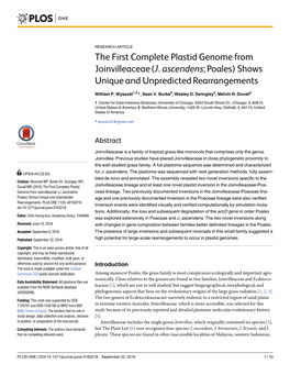 The First Complete Plastid Genome from Joinvilleaceae (J