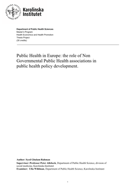 Public Health in Europe: the Role of Non Governmental Public Health Associations in Public Health Policy Development