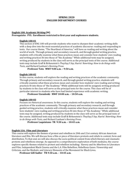 Spring 2020 English Department Courses