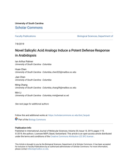 Novel Salicylic Acid Analogs Induce a Potent Defense Response in Arabidopsis