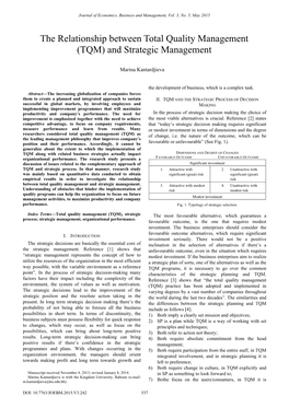 The Relationship Between Total Quality Management (TQM) and Strategic Management