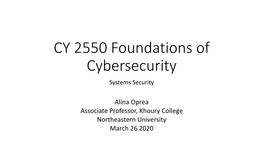 CY 2550 Foundations of Cybersecurity Systems Security