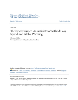 The New Nuisance: an Antidote to Wetland Loss, Sprawl, and Global Warming, 48 B.C