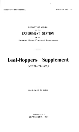 Leaf-Hoppers—Supplement (HEMIPTERA)