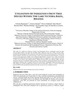 Utilisation of Indigenous Fruit Tree Species Within the Lake Victoria Basin , Rwanda