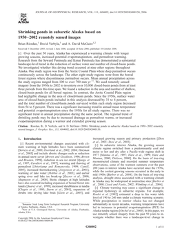 Shrinking Ponds in Subarctic Alaska Based on 1950–2002 Remotely Sensed Images Brian Riordan,1 David Verbyla,1 and A