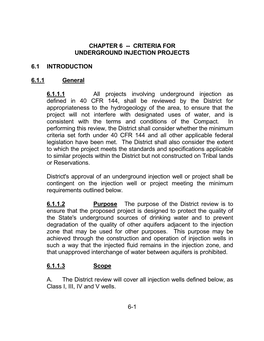 Criteria for Underground Injection Projects 6.1