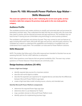 Exam PL-100: Microsoft Power Platform App Maker – Skills Measured