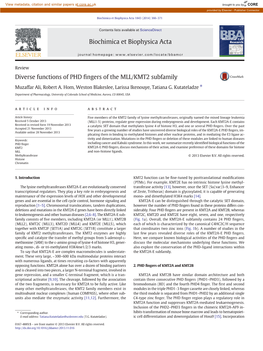 Diverse Functions of PHD Fingers of the MLL/KMT2 Subfamily