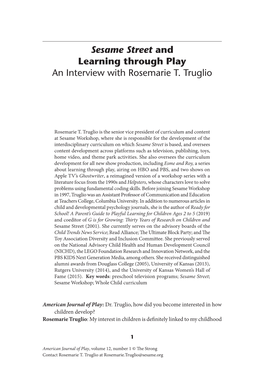 Sesame Street and Learning Through Play an Interview with Rosemarie T. Truglio