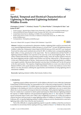 Spatial, Temporal and Electrical Characteristics of Lightning in Reported Lightning-Initiated Wildﬁre Events
