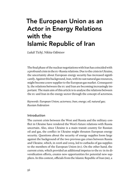 The European Union As an Actor in Energy Relations with the Islamic Republic of Iran