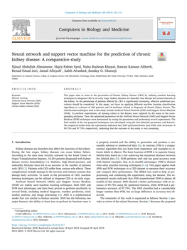 Neural Network and Support Vector Machine for the Prediction of Chronic Kidney Disease: a Comparative Study T