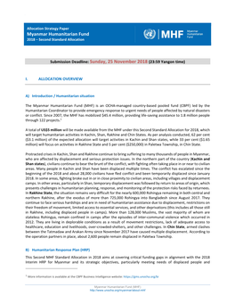 Myanmar Humanitarian Fund 2018 – Second Standard Allocation