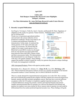 April 2017 USDA-ARS Dale Bumpers National Rice Research Center