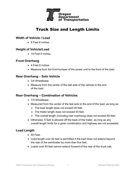Truck Size and Length Limits