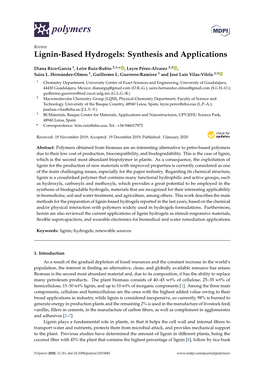 Lignin-Based Hydrogels: Synthesis and Applications