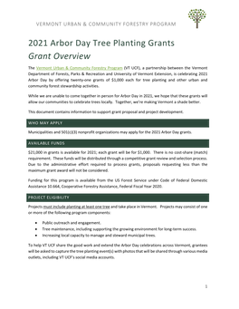 2021 Arbor Day Tree Planting Grants Grant Overview