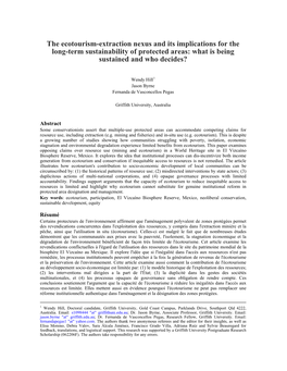 The Ecotourism-Extraction Nexus and Its Implications for the Long-Term Sustainability of Protected Areas: What Is Being Sustained and Who Decides?