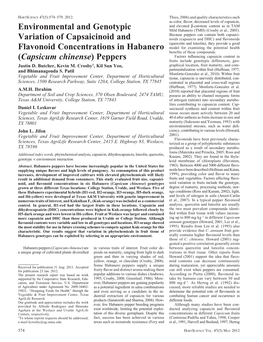 (Capsicum Chinense) Peppers Fruits Include Genotypic Differences, Geo- Justin D