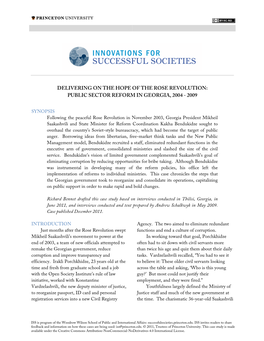 Delivering on the Hope of the Rose Revolution: Public Sector Reform in Georgia, 2004 - 2009