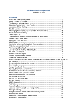 Strath Union Standing Policies Contents