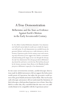 A True Demonstration Bellarmine and the Stars As Evidence Against Earth’S Motion in the Early Seventeenth Century