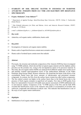 Stability of Soil Organic Matter in Cryosols of Maritime Antarctic