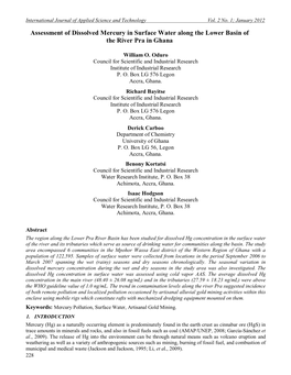 Assessment of Dissolved Mercury in Surface Water Along the Lower Basin of the River Pra in Ghana