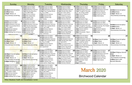 Birchwood March 2020 Calendar